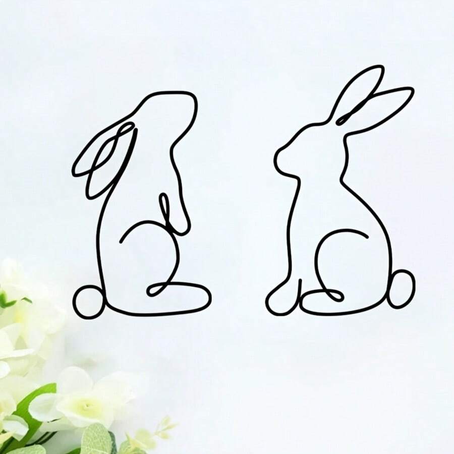 2pcs Vivid Rabbit Metal Wall Decor, Minimalist Geometric Rabbit Iron Sculpture, Spring Festival/Easter Farmhouse Decoration, Indoor Outdoor Porch Sign, Animal Theme Wall Hanging, Suitable For Easter, Valentine's Day, Mother's Day, Graduation, Ramadan Gifts Birthday