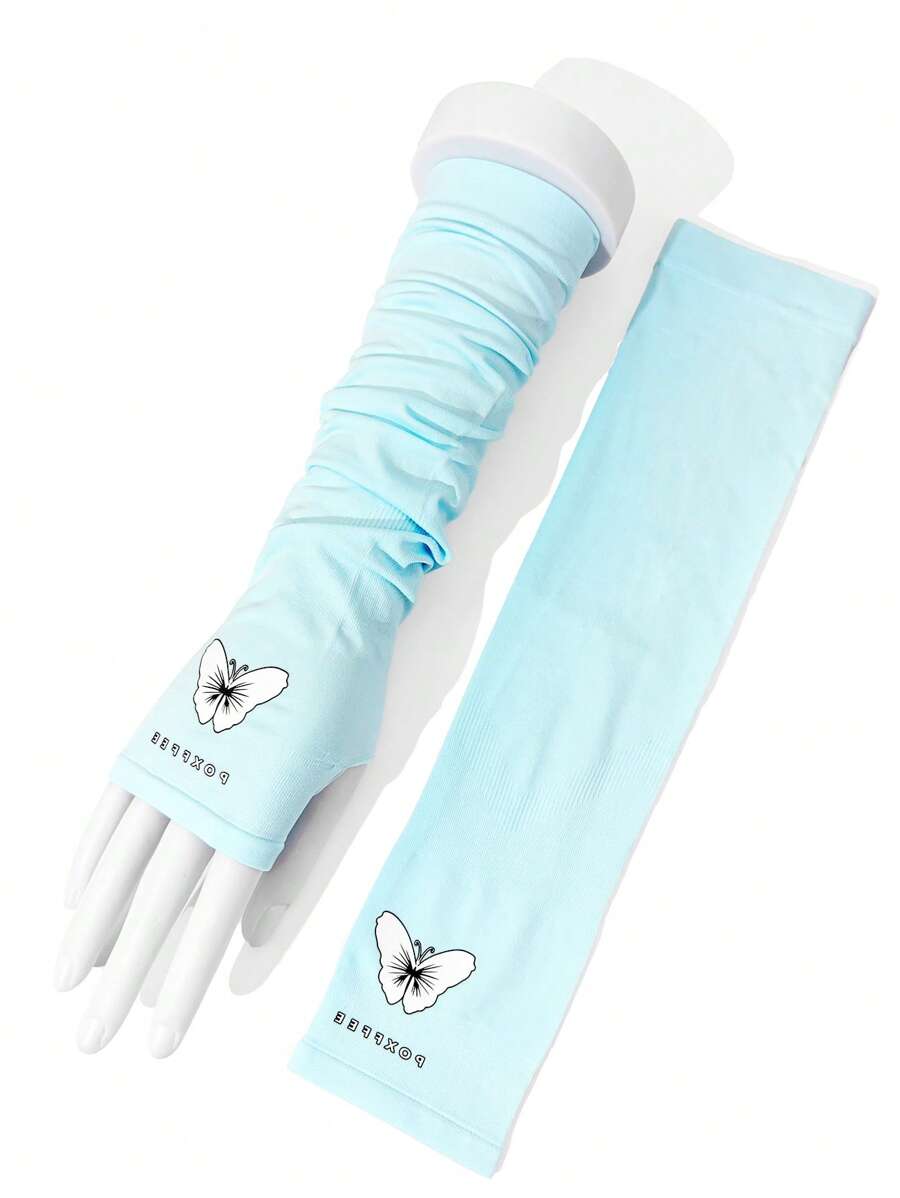 1 Pair Women Luminous Butterfly Ice Sleeves, Sun Protection Arm Sleeves