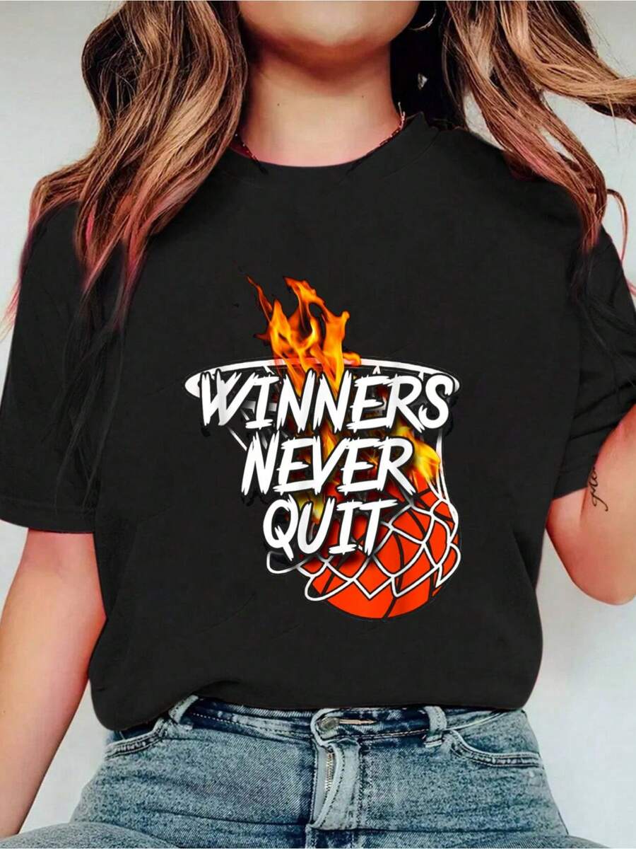 Basketball Apparel - Winners Never Quit - Fire Basketball Smart Casual/Street Style Women's Clothing