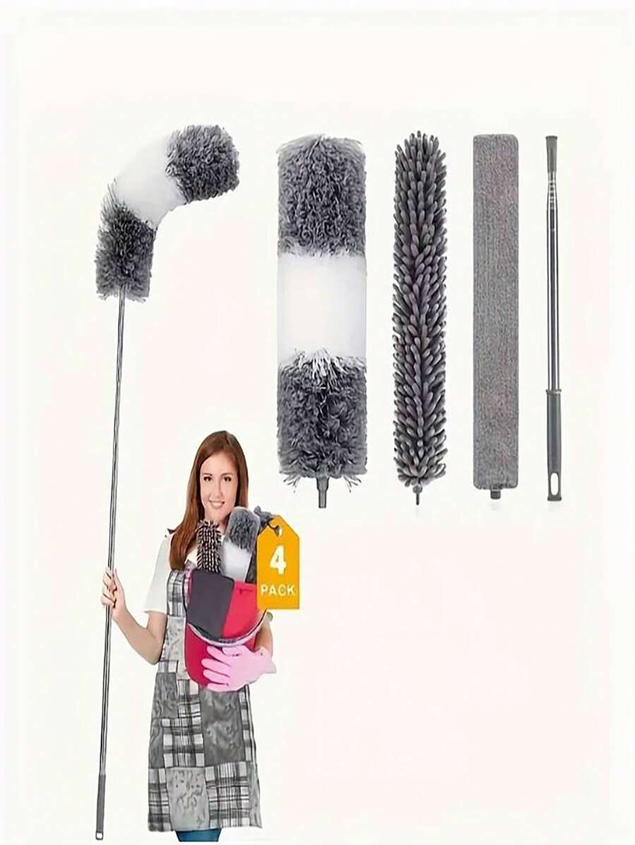 4pcs/8pcs, Microfiber Dusters With Extension Pole, Retractable Dust Removal Brush, Bendable Head Microfiber Dusting Brush, Reusable Washable Ceiling Fan Duster For High Ceilings, Furniture, Car, Cleaning Supplies, Cleaning Tool, Christmas Gift