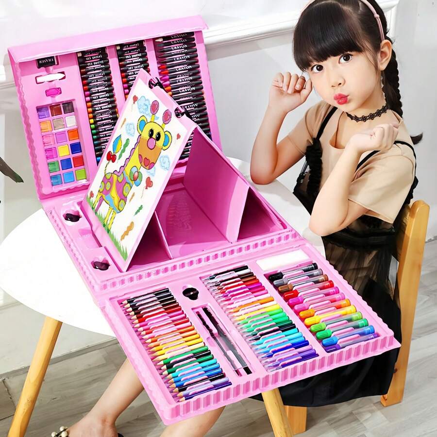 42pcs/86pcs/208pcs Art Supply Set, Children/Teen Boys/Girls Painting Art Supplies, Gift Box Includes Oil Pastels, Crayons, Colored Pencils, Watercolor Cakes,Back To School,School Supplies