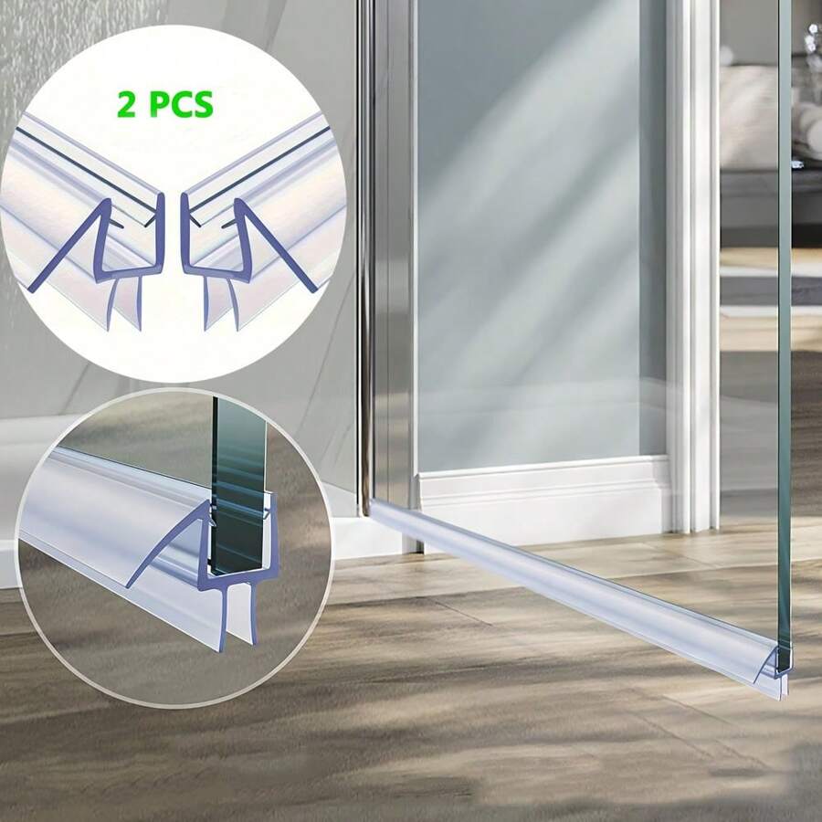 2 tiras longas de vedação para porta de chuveiro, para vidro de 4 a 12 mm de espessura - 90 cm/35,4 pol. de comprimento, fácil instalação, limpador de fundo de silicone silencioso com guia de drenagem - plástico durável e macio, mantém o banheiro seco, vedação inferior da porta do chuveiro