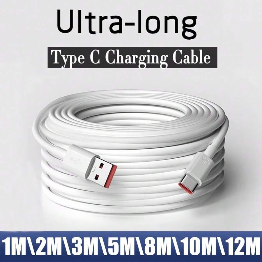 Cable de carga rápida USB tipo C de 6A y 1M a 14M de longitud extra, cables de carga USB-C para Android de 3M, 5M, 8M, 10M, 12M, 14M