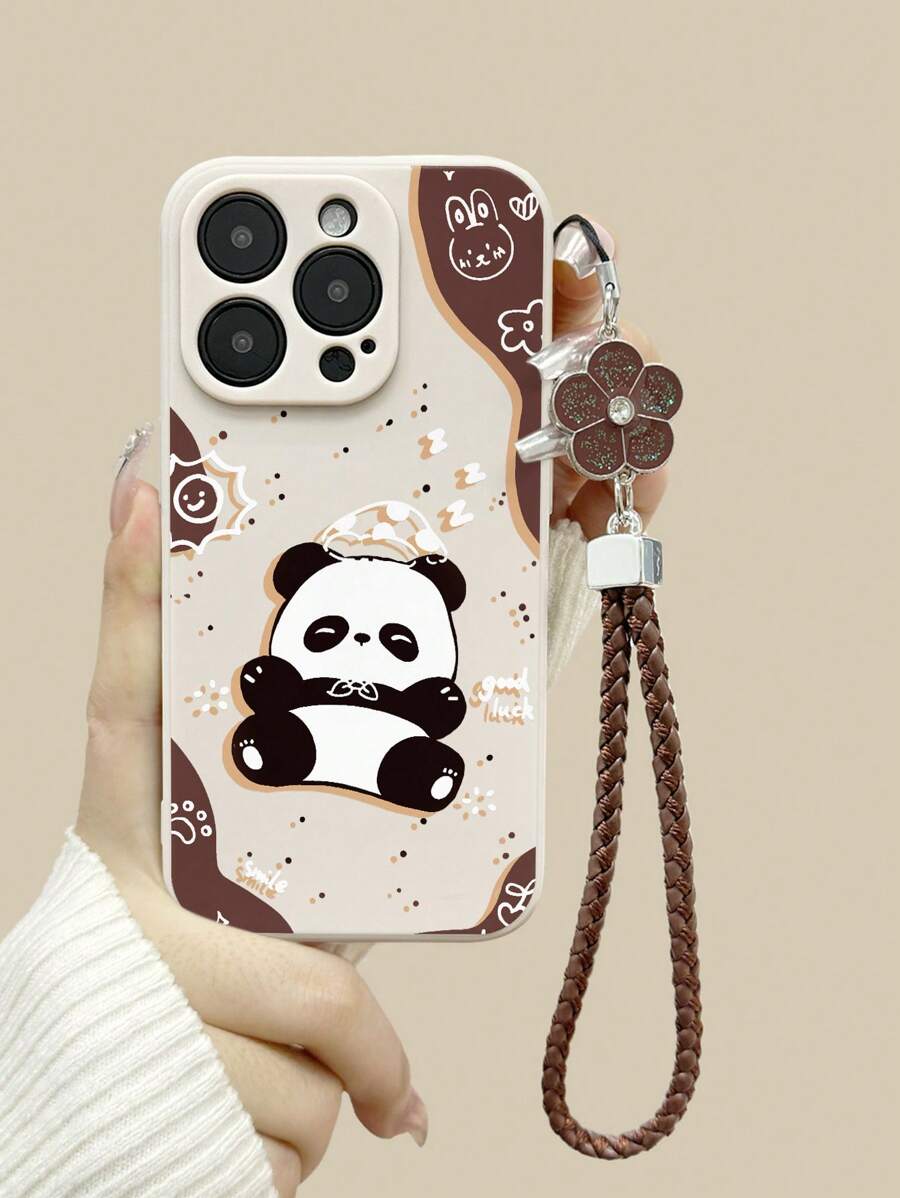 Panda Cartoon Malerei Schutzhülle Handy mit Pflaumenblüten-Kordel, beige einfache stoßfeste dicke weiche Schale Muster kompatibel mit 16/16pro/16promax/16plus/15XR/7/8 iPhone15Promax/12PROMAX/13PROMAX/14PROMAX 13 14 11 12p14 P11 P12 XS.XR /78P.78GES2, passend für A134G A22 A21S A514G A52 S22 ULTRA A335G, passend für Redmi 10 Redmi Note 114G Redmi 11Lite A53tpuA14/A23/S23ULTRA S24 A14 A15 S23 A73 Redmi