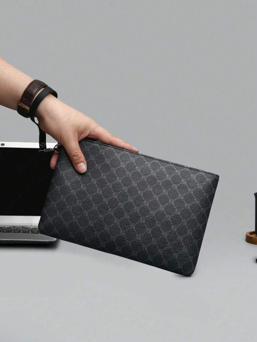 Bolsa De Mão Casual Masculina, Bolsa De Mão Com Design De Envelope, Bolsa De Mão De Pu Para Negócios