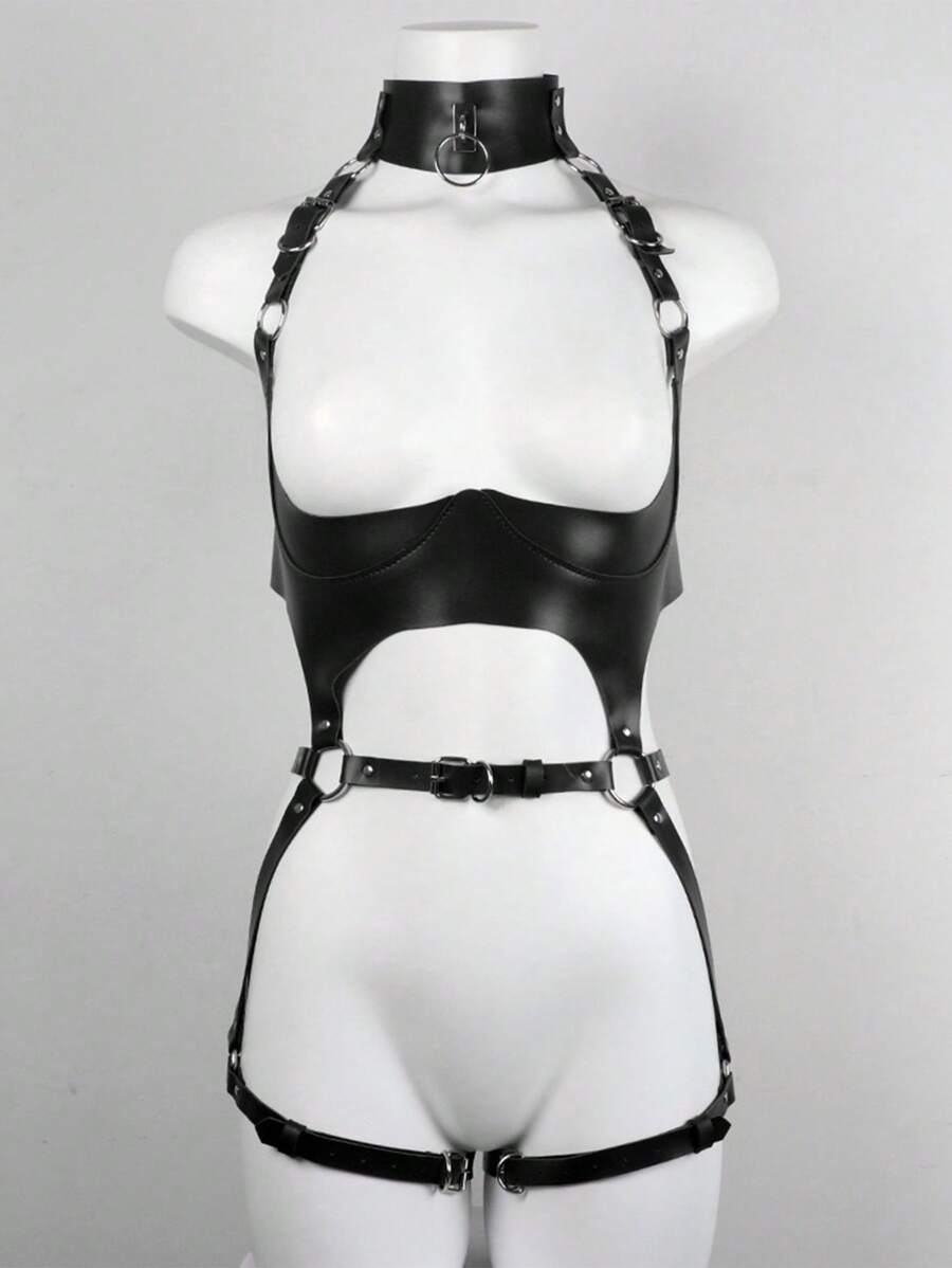 1pc Vrouwen PU Leren Nek Dij Bondage Body Bondage Kousenband Riem, Sexy PU Leren Dij Kousenbanden & Body Harnas Accessoires, Gotisch Kostuum Voor Maskerade, Carnaval