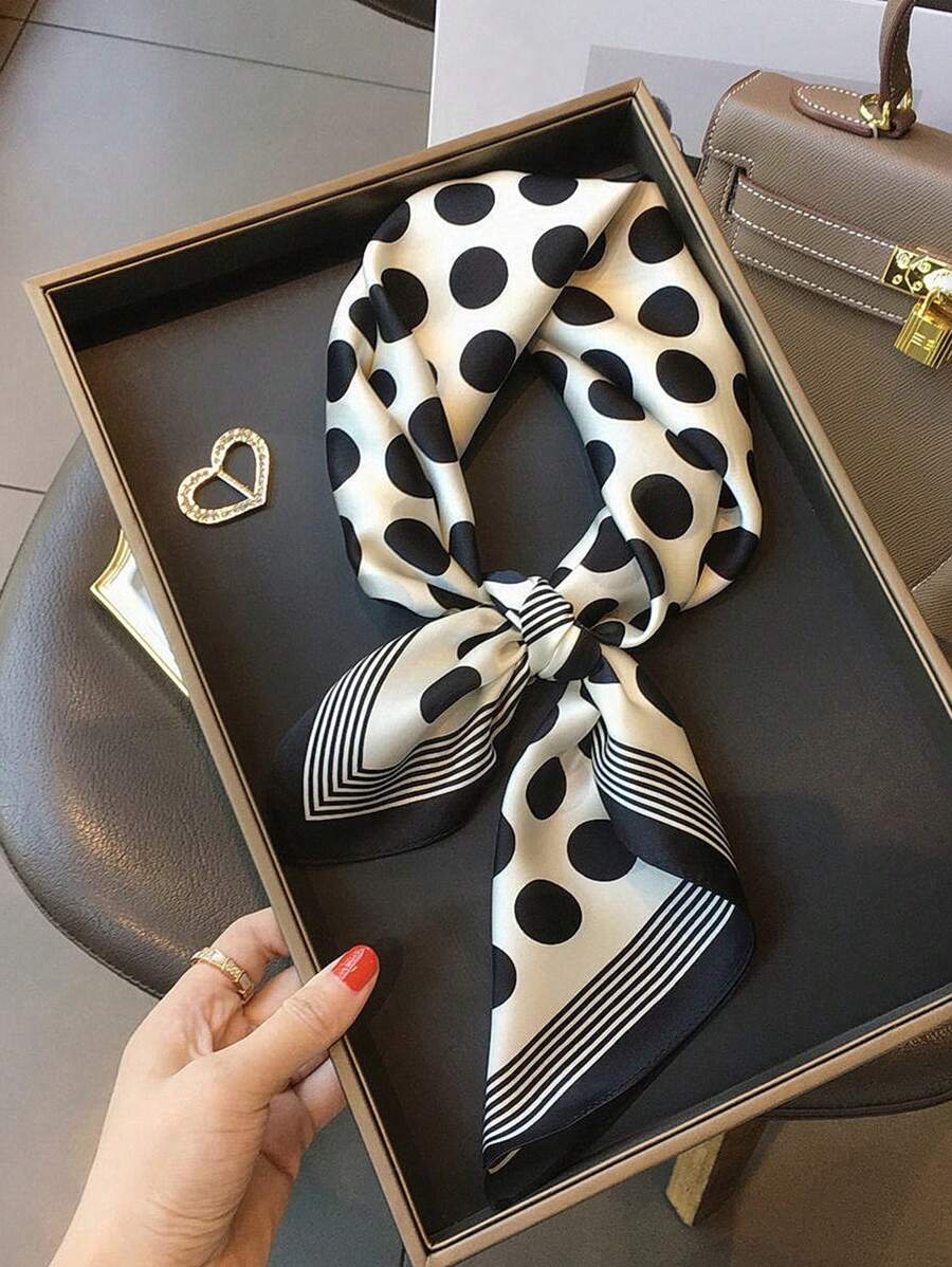 1pc Fashionable Minimalist Color Block Patchwork Printed Faux Silk Multipurpose Scarf For Women, Suitable For Daily, Home, Casual, Outdoor, Commute, Keeping Warm, Party, Holiday Gift, Elegant Fashion Accessory