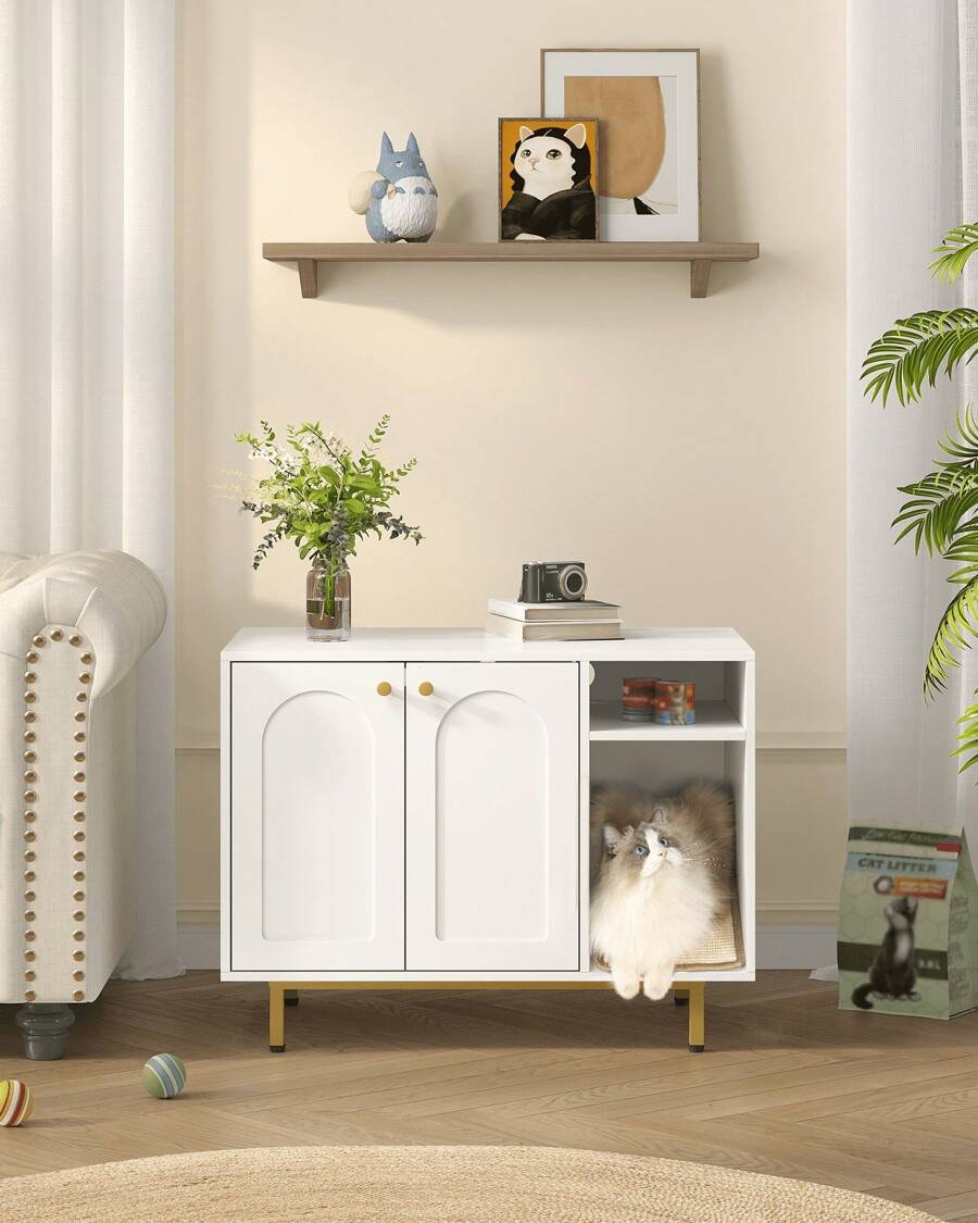 Hzuaneri Cat Litter Box Enclosure, Hidden Litter Box Furniture, Wooden Pet House Side End Table, Storage Cabinet Bench For Living Room, Bedroom, 31.5 X 19.7 X 23.9 Inches