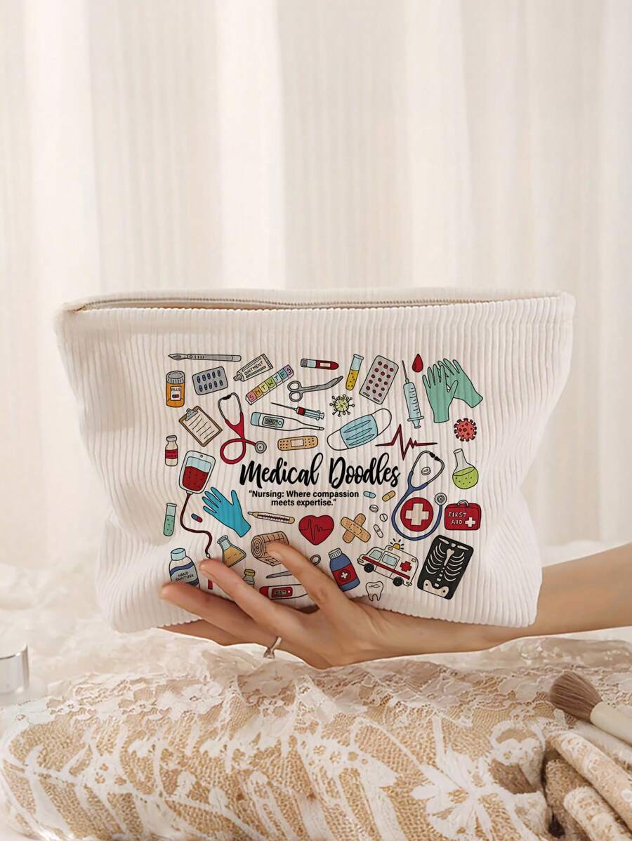 Bolso de maquillaje ligero de pana multifuncional - Bolso con cremallera para almacenar suministros médicos y artículos de aseo, almacenamiento de belleza sin perfume
