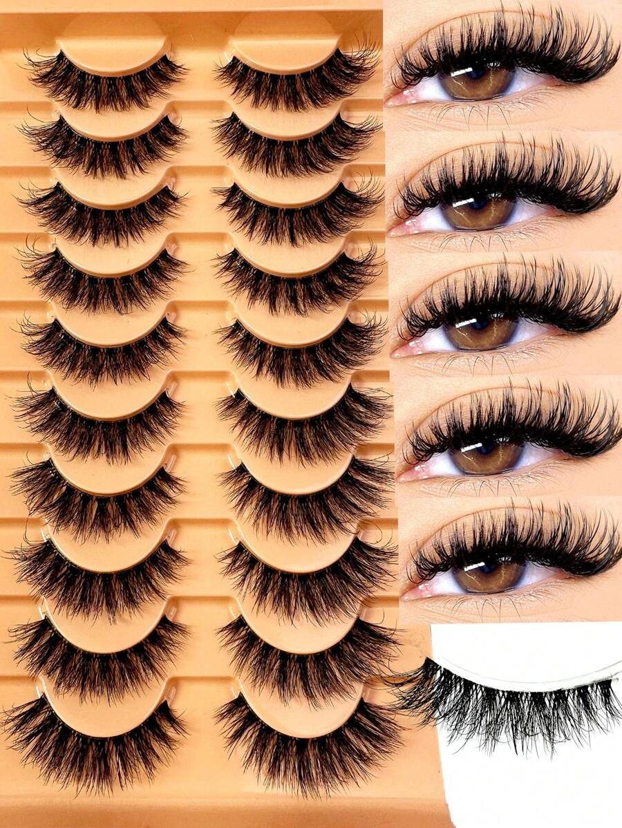 10 pares de pestañas postizas naturales y esponjosas estilo ojos de gato, con volumen y suavidad, extensiones de pestañas falsas para maquillaje