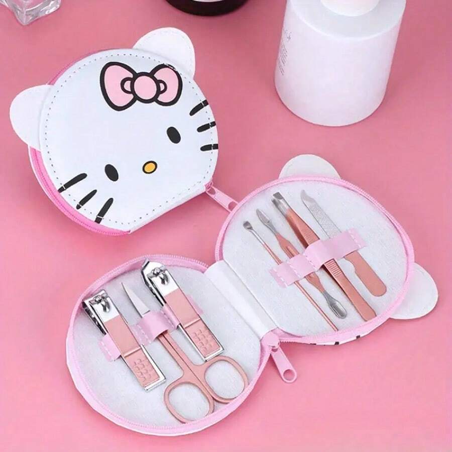 Sanrio Sanrio Hello Kitty 7-Piece Nail Care Set In Zipper Case - Cartoon Character Manicure And Beauty Set, Stainless Steel Tools, Suitable For Personal Grooming Care, 14 Years Old And Above