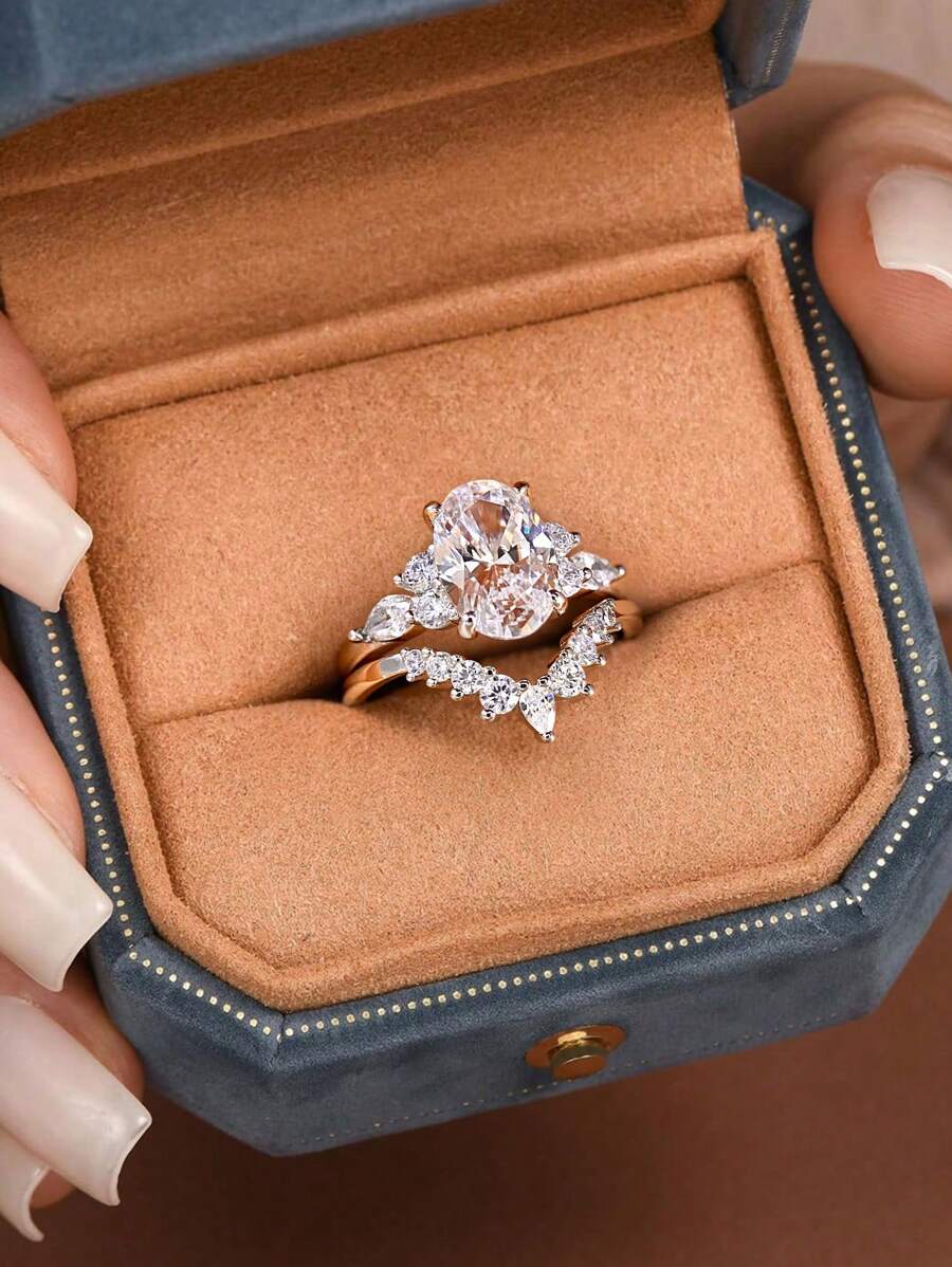 Conjunto de 2 peças S925 e 925 prata esterlina única fileira e anéis de gota d'água conjunto elegante para mulheres namoro festa anel aniversário ocasião requintado feminino jóias presente