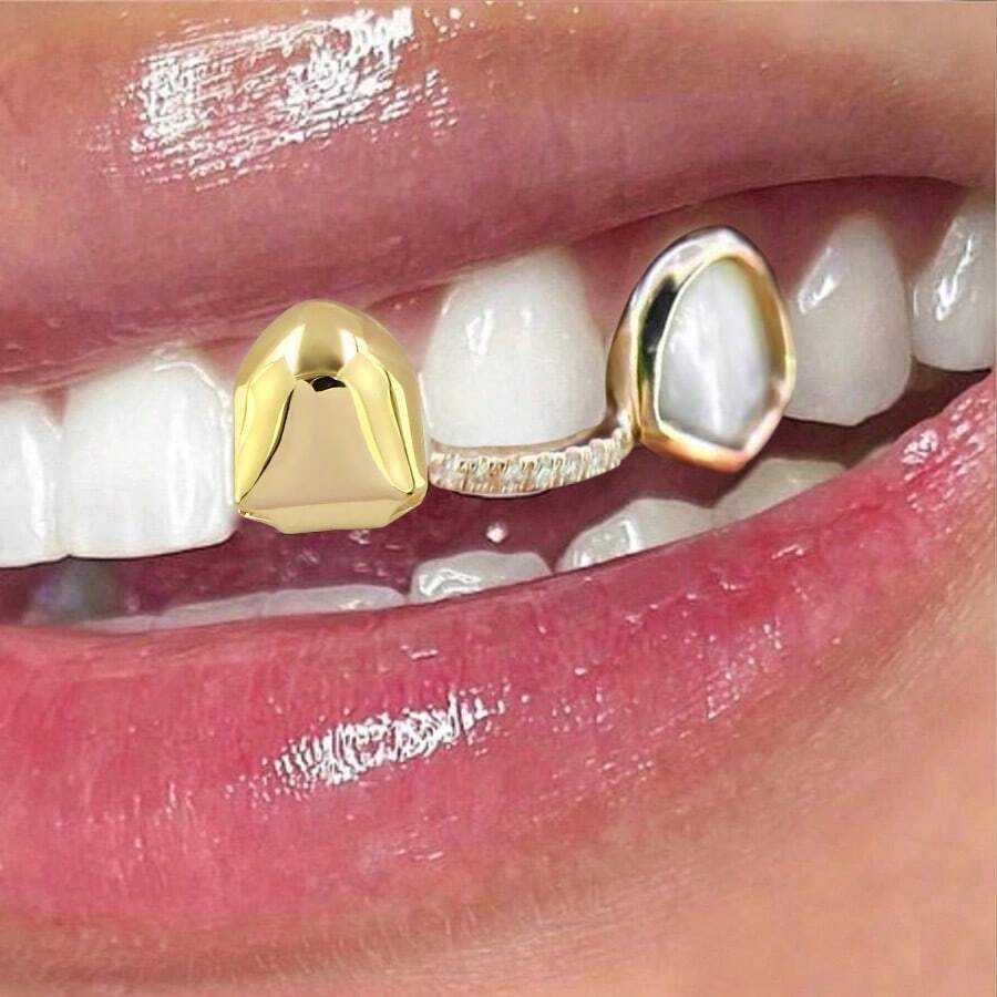 ¡Deslumbra y brilla! 2 piezas de grillz para dientes con tapa de circonita cúbica con estrella y diseño calado superior e inferior, joyería de moda para amantes de los hombres y mujeres