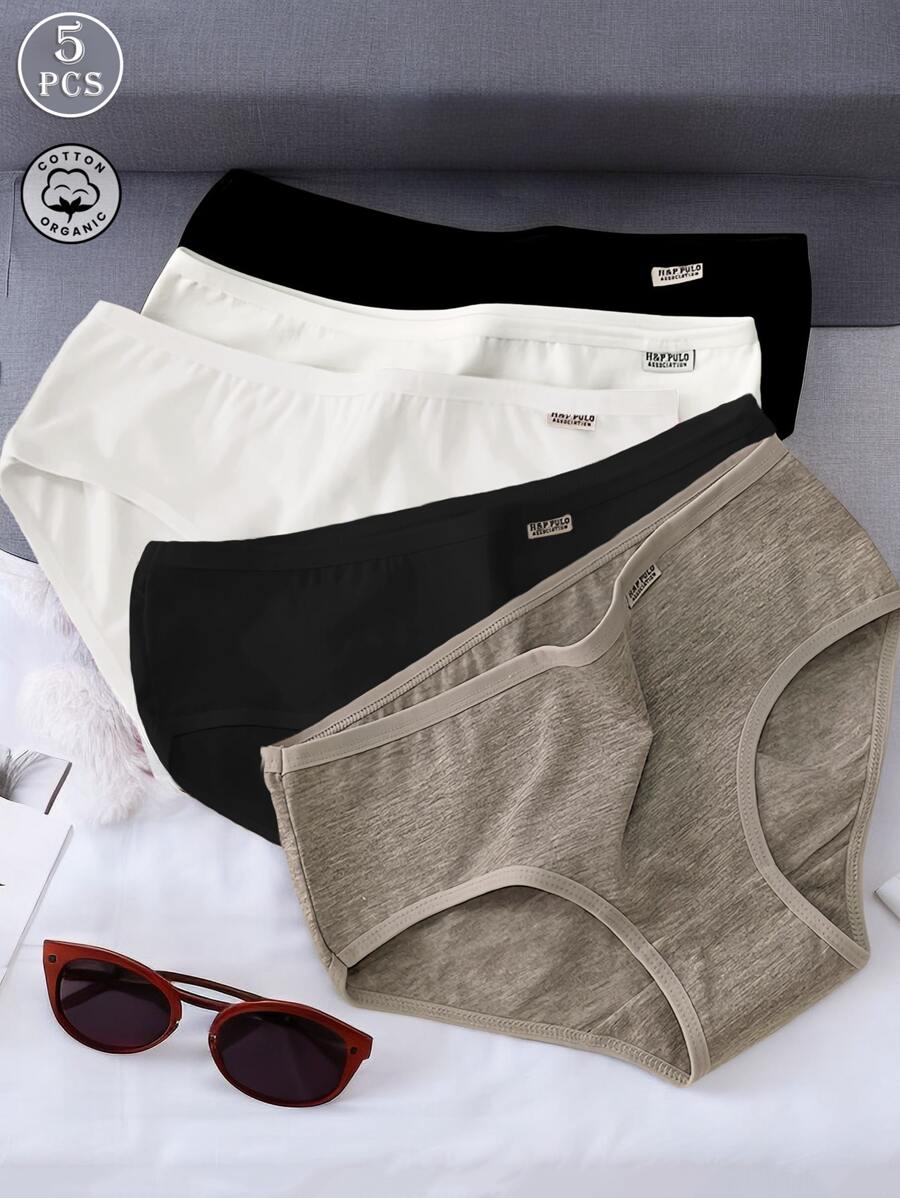 5pcs Women Solid Color Simple Comfortable Breathable Panties, Teen Underwear