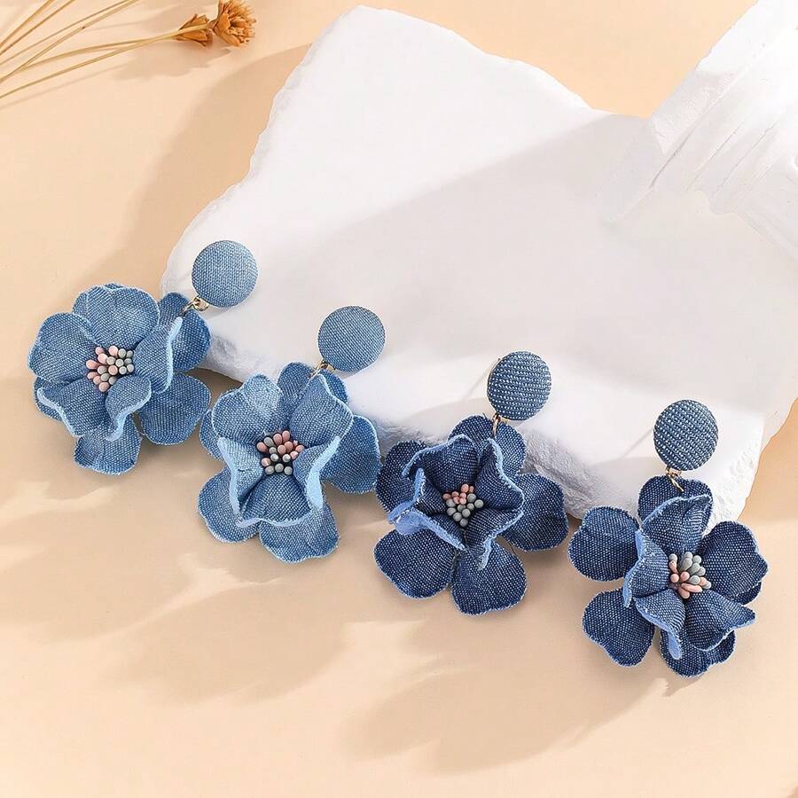 1 Pair Vintage Fabric Camellia Elegant Daily Commute Earrings