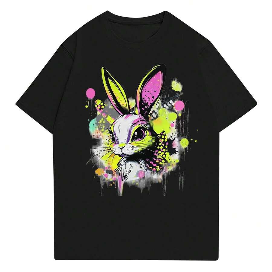 Women's Happy Easter Shirt Short Sleeve Funny Tops Rabbit Graphic Colored Eggs Print Tee T-Shirts Easter Day Gifts Plus Size Women's T-Shirts, Cool Pop Fun T-Shirts, Casual And Comfortable T-Shirts