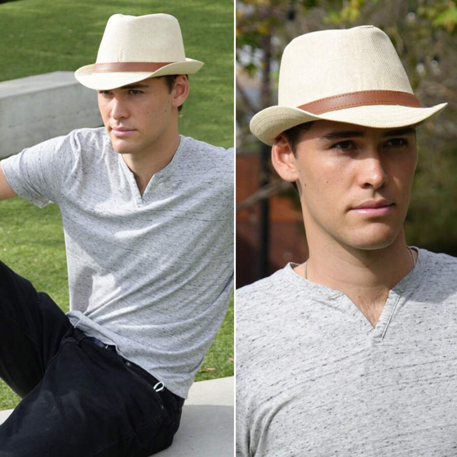 Simplicity Fedora Hats For Women Packable Mens Straw Fedora Hats For Men Summer Beach Hats For Women Mens Fedoras Men Fedora Hats Fedora For Men, Natural L/Xl