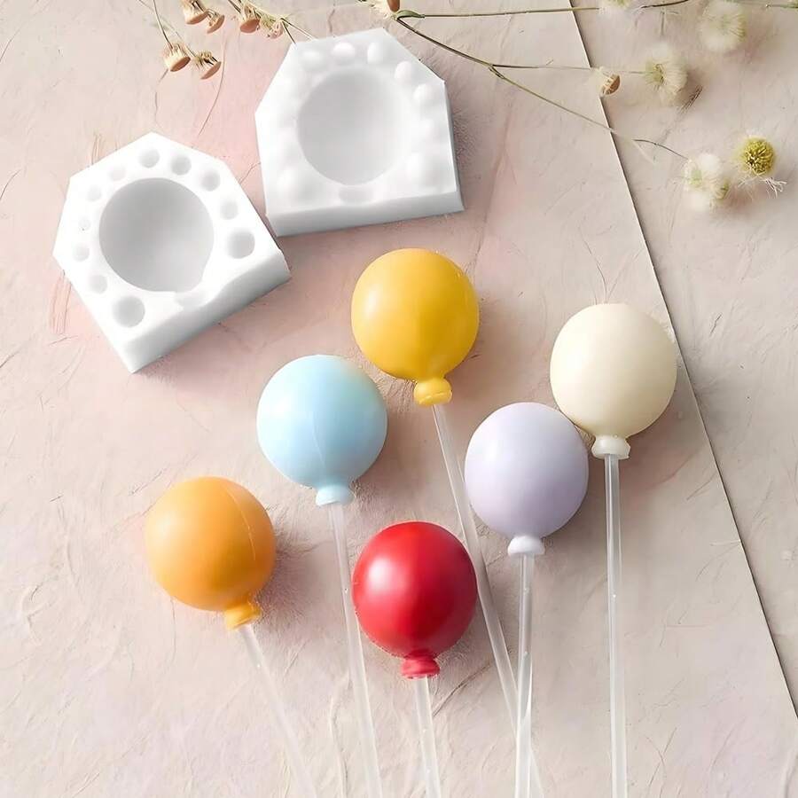 2pcs/Set Round Balloon Lollipop Molds Silicone Cake Pop Mold, 3d Fondant Clay Chocolate Candy Mold Diy Cake Decorations, Perfect For Chocolate, Fondant, And Cake Decorating Back To School