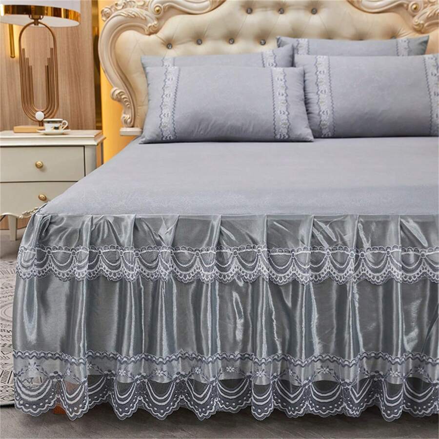 1pc European Lace Bed Skirt, Bed Cover, Bed Protective Cover, Solid Color Lace Bed Skirt (Excluding Pillowcase)