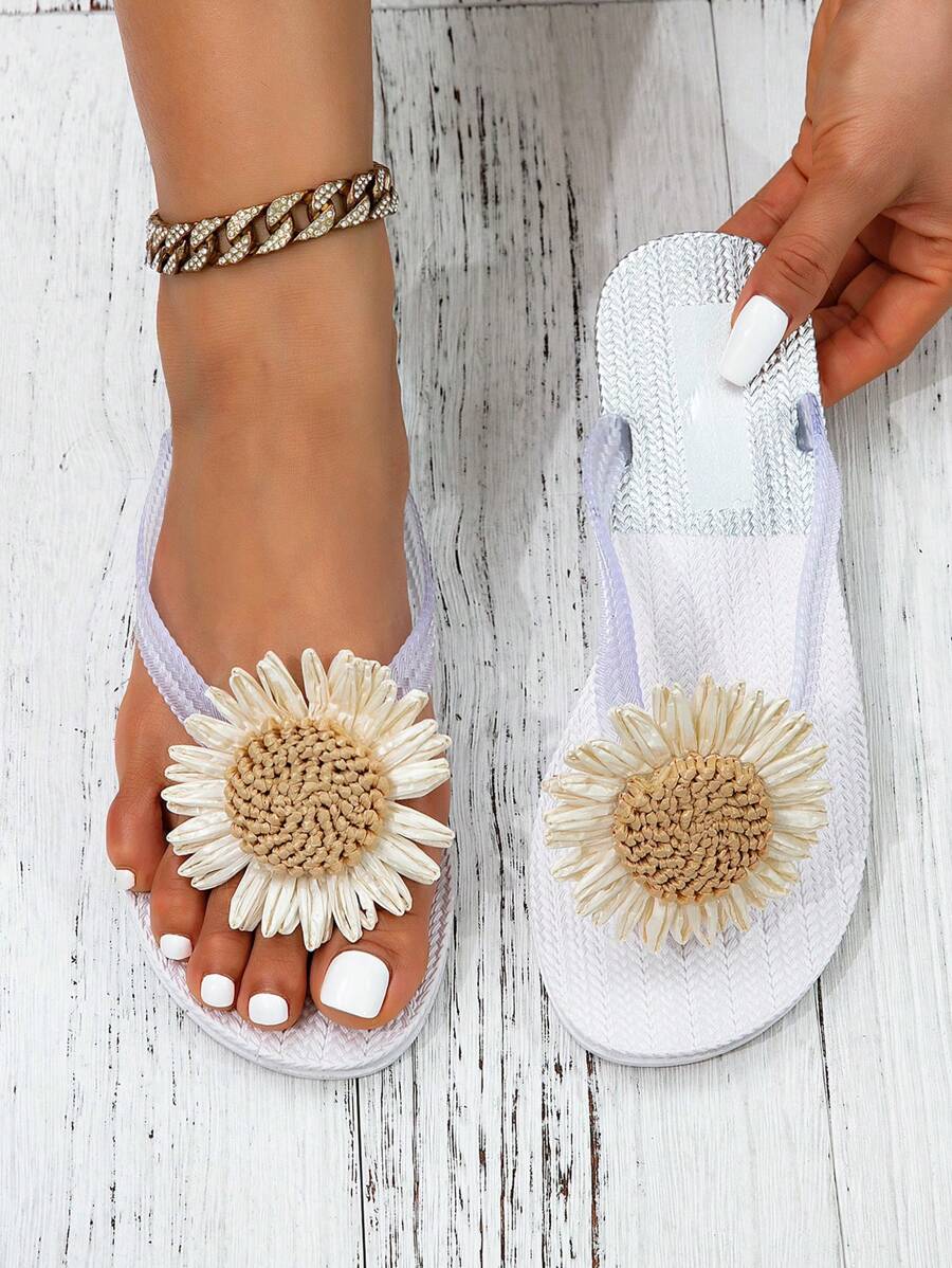 Women's Butterfly Rhinestone Woven Bottom Beach Thong Sandals, Perfect For Summer