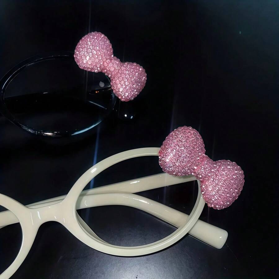 Sanrio 1pc Sanrio Fully Rhinestone Glamorous Pink Bow Eyeglasses Frame, Y2K Subculture Harajuku Hot Girl Decoration Photo Glasses, Oval Small Frame For Round Face, Student Girls Decorative Plain Lens Glasses