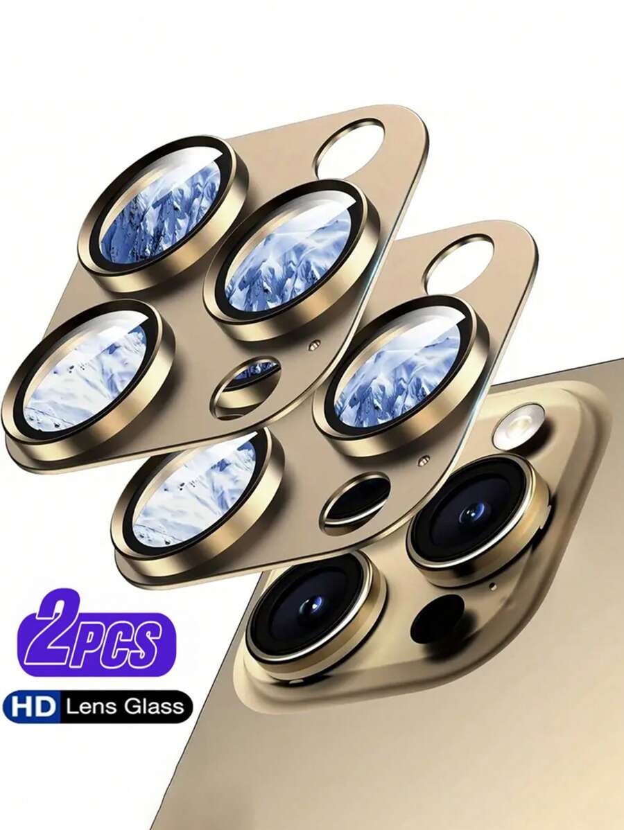 2 Packs IPhone 16 Pro Max/16 Pro/15 Pro Metal Ring Lens Tempered Glass Protective Film, 9H Hardness Ultra-High Definition, Anti-Scratch, Anti-Fingerprint, Easy To Install, Full Coverage Lens Protective Film