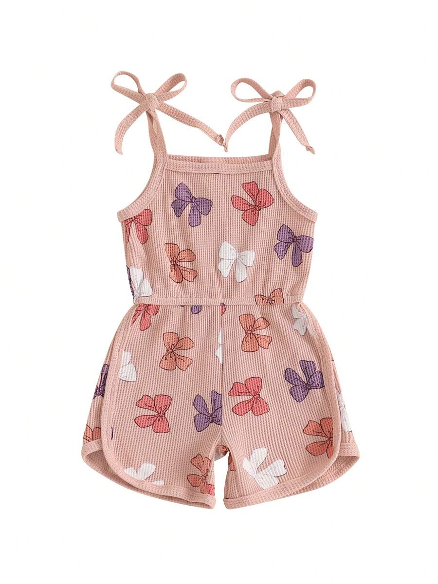 Mono de verano sin mangas estilo casual para bebé y niña pequeña con lazo, estampado y tirantes con nudo, ropa linda para recién nacidos