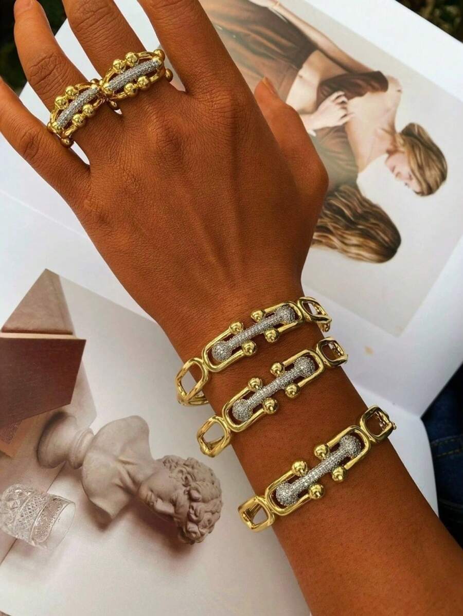 1pc New Arrival 18K Gold Plated Copper Ring With Zirconia Stone, Delicate And Exquisite Design, Versatile Accessory For Casual Wear, Commuting, Parties, Luxurious & High-End Gift