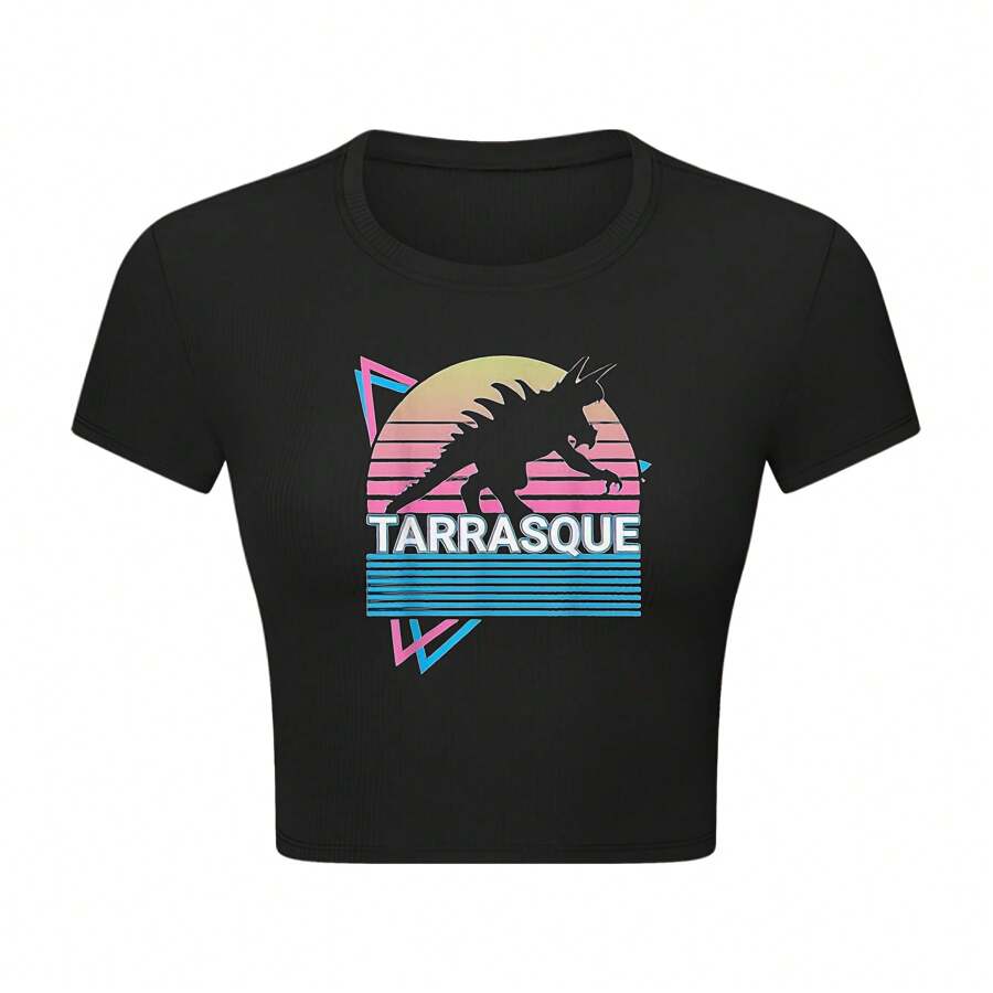 Retro Tarrasque Crop Top T-Shirt For Women - Black