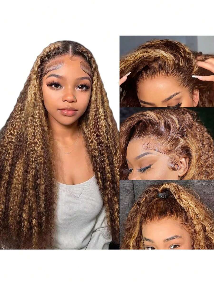 Highlight Curly Human Lace Wig 13x4 Transparent Lace Frontal Wig 250% Density Deep Water Wave 13x6 Lace Front Wigs Human Hair 4/27 Ombre Honey Blonde Deep Wave Human Hair Wigs Pre Plucked