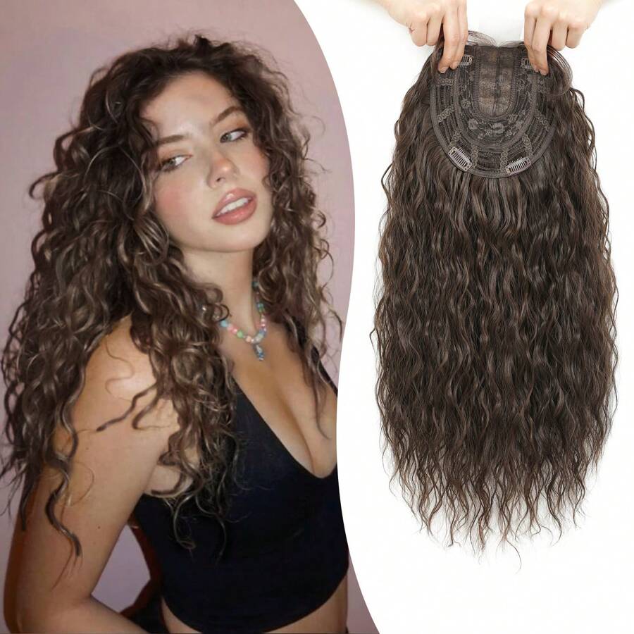 Megito Curly Hair Topper 20inch Natural Curly Hair Toppers For Women With Thinning Hair Lightweight & Breathable Wiglets For Thinning Hair Full Coverage Hair Topper Perfect For Daily Use, Styling, Cosplay