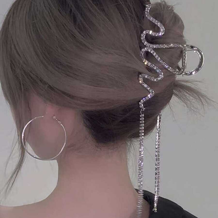 1 stuk veelzijdige stijlvolle golvende kwastjes met strass-steentjes, haaraccessoires, klauwclips, haarklem, haarclutch