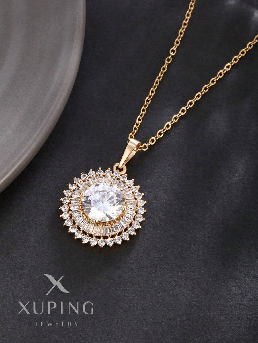XUPING JEWELRY 1pc XUPING Luxury Zirconia Circular Pendant, Fashionable Unique Exquisite Suitable For Women Party Evening Dress, Holiday Gift