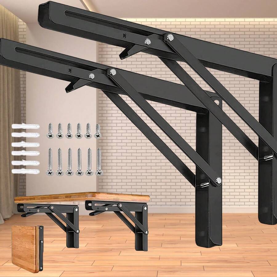 2 pièces Support de tablette métallique triangulaire pliable robuste, supports de tablette muraux DIY, économise l'espace du plan de travail et du bureau