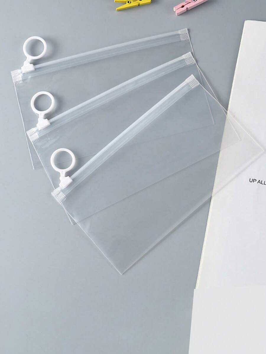 10Pcs/Set Transparent Stationery Bag File Bag Study Supplies Waterproof Exam Storage Desktop Organization Simple Solid Color Zipper Large Capacity Daily