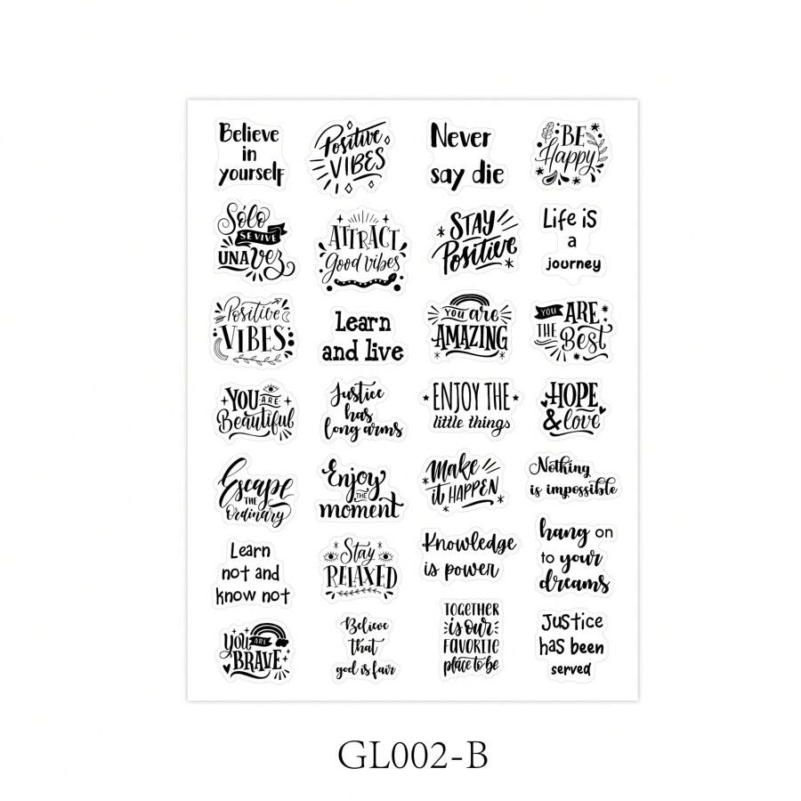 1pc Text Stickers Leaflet Transparent English Handwritten Famous Quotes Scrapbook Hand Account Flower Font Stickers