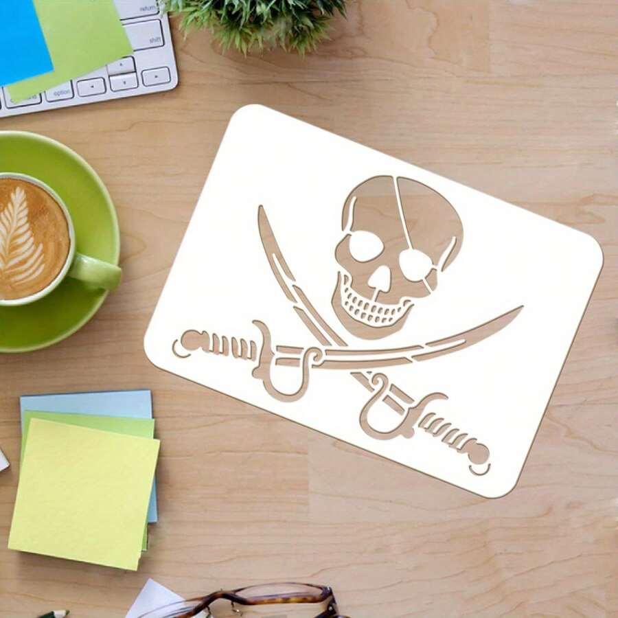 Skull Painting Stencil 11.6x8.3 Inch Plastic Pirate Drawing Stencils Reusable Stencils For Painting On Wood, Floor, Wall And Fabric