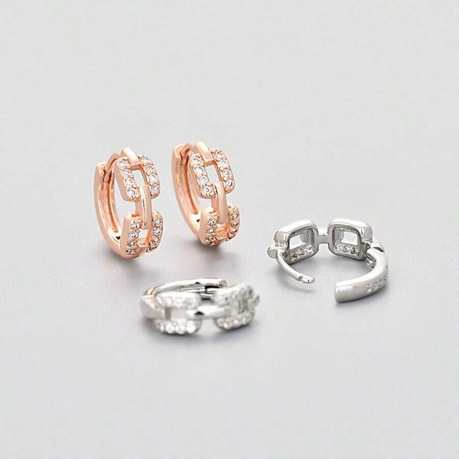 1 par de Aretes de Aro Vinculados Geométricos de Plata de Ley 925 con Cristal, Minimalista, Versátil, con Empaque de Caja de Regalo