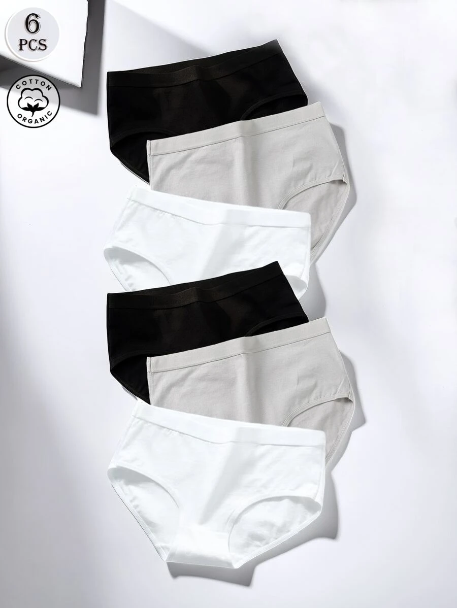 6pcs Women's Solid Color Casual Minimalist Comfortable Breathable Mid-Waist Panty