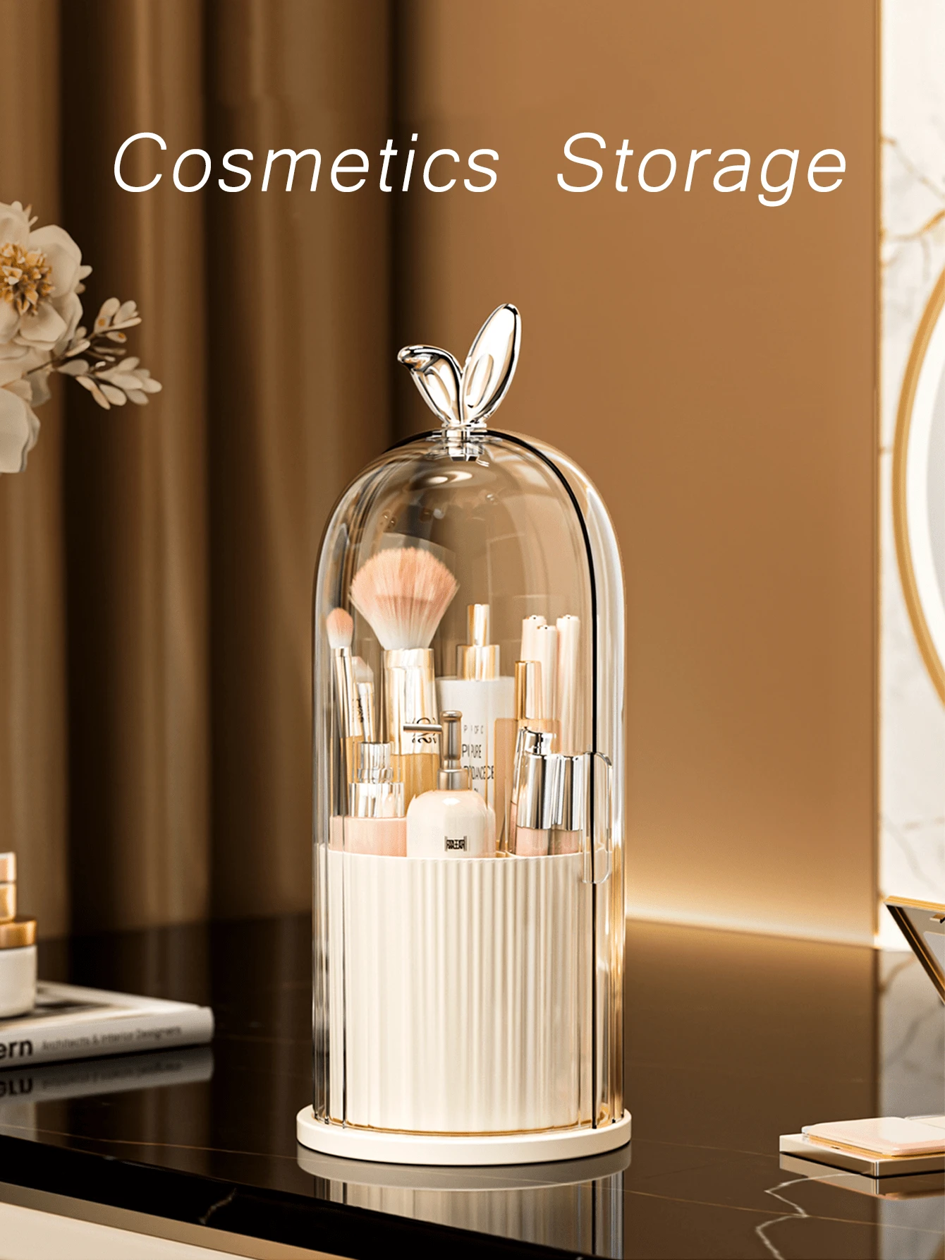 1 pieza Caja de almacenamiento de cosméticos, Caja de almacenamiento de joyas portátil, Caja de almacenamiento giratoria, Impermeable, a prueba de aceite, a prueba de polvo, Adecuado para dormitorio, baño, sala de estar, hotel, Adecuado para mujeres, madres, personas de negocios, viajeros, Decoración de escritorio, Decoración del hogar, Almacenamiento de encimera, Adecuado para regalos de Pascua, regalos de compromiso, recuerdos de boda, regalos para novias
