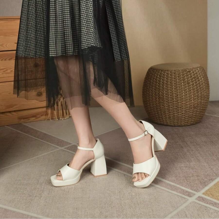 Wygodne damskie buty na wysokim obcasie, wydłużające, uniwersalne, niemęczące, odpowiednie na randki, na każdą porę roku, dla wszystkich grup. Gruba podeszwa, regulowana klamra, modne sandały na wysokim obcasie