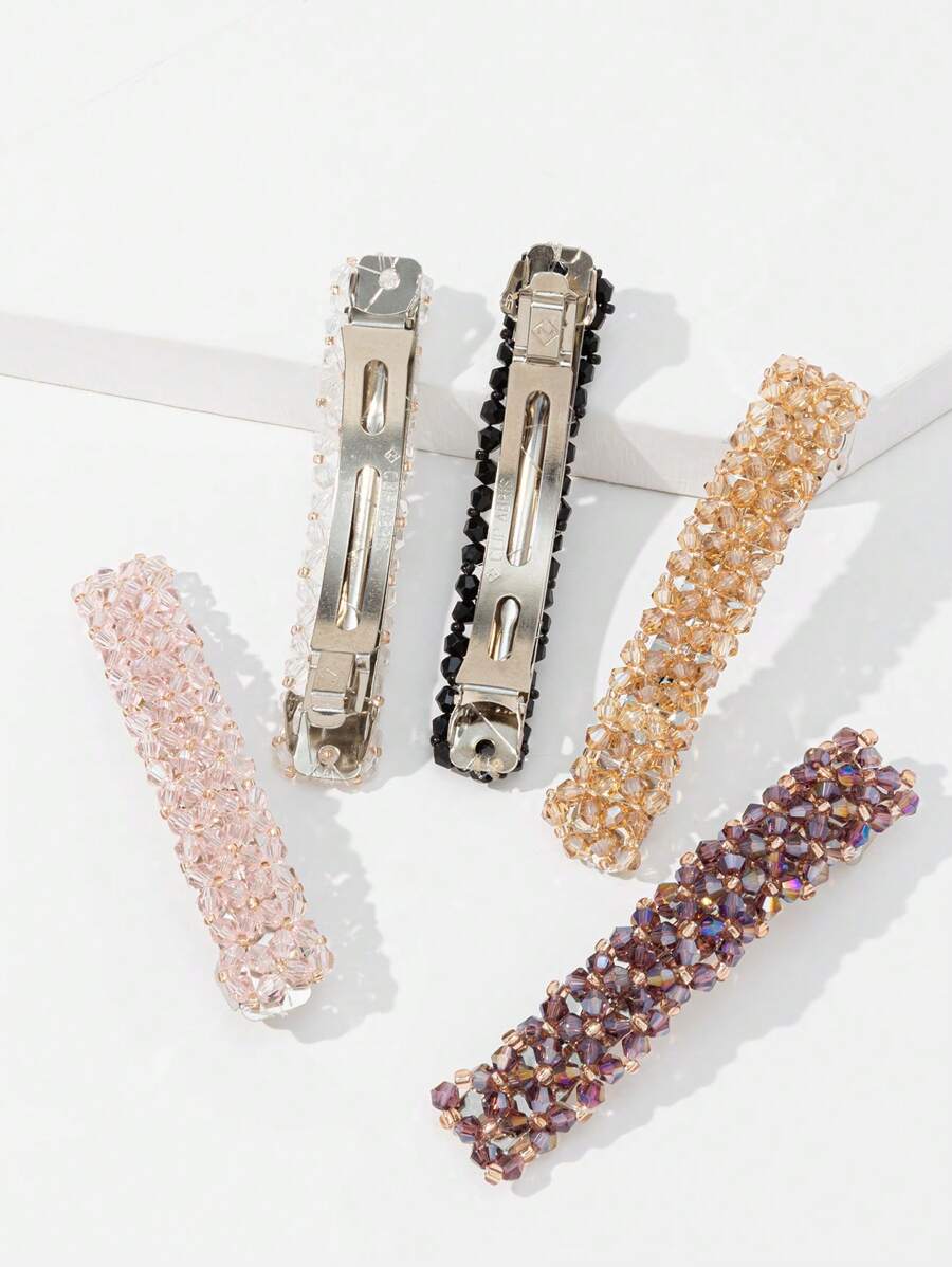 4/5 pezzi Fermagli per capelli da donna con strass, colore unito, semplici per la frangia, dolci e carini, versatili, adatti per outfit da spiaggia e viaggio, uso quotidiano, scuola