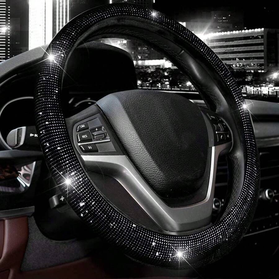 1pc Steering Wheel Cover For Women Men Bling Bling Crystal Diamond Sparkling Car SUV Wheel Protector Universal Fit 15 Inch