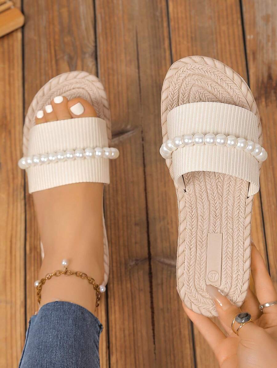 Women's Fashion Beach Slippers, Strap Ruffle Upper, Open Toe, Plus Size, Suitable For Outdoor, Vacation, Casual