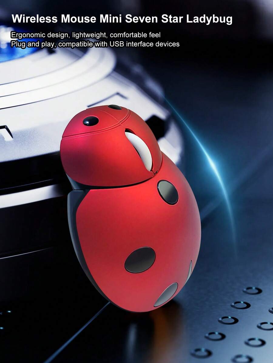 Souris sans fil à 7 étoiles en forme de coccinelle alimentée par batterie, design créatif convenant aux ordinateurs portables, de bureau, au bureau, aux jeux et à un usage domestique, souris sans fil silencieuse avec récepteur USB 2,4G