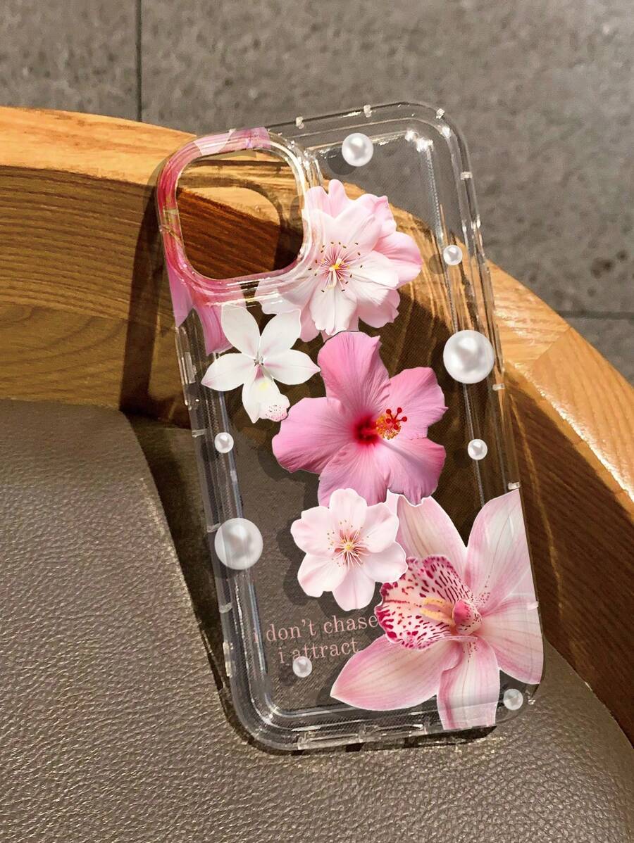 Pink Flower Floral Print Clear Case Compatible With IPhone