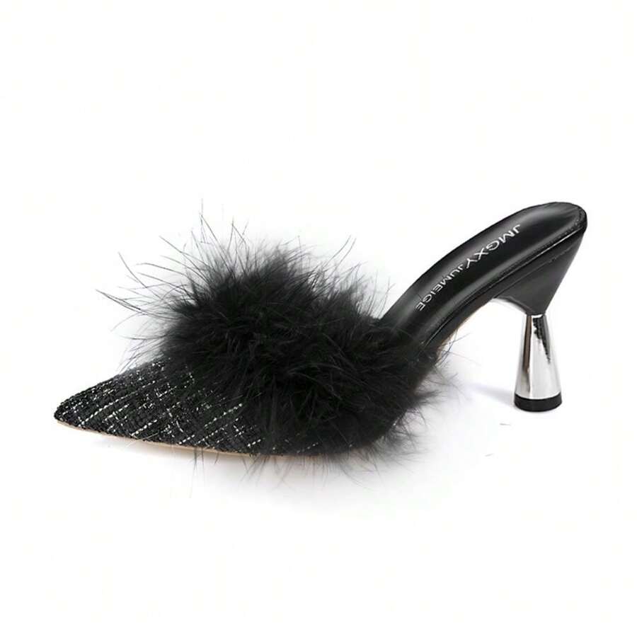 Talon haut 2024 nouvelle grande taille talon haut talon fin sandales pointues poilues femme