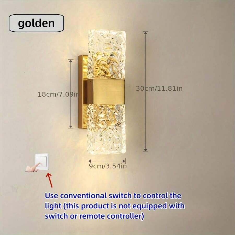 1 Pc Modern Crystal LED Wall Light, Warm White Polish Gold Metal Semi-Flush Mount Lighting Fixture With Installation Hardware, Hard-Wired, Suitable For Living Room, Bedroom, Hallway - 110V-240V