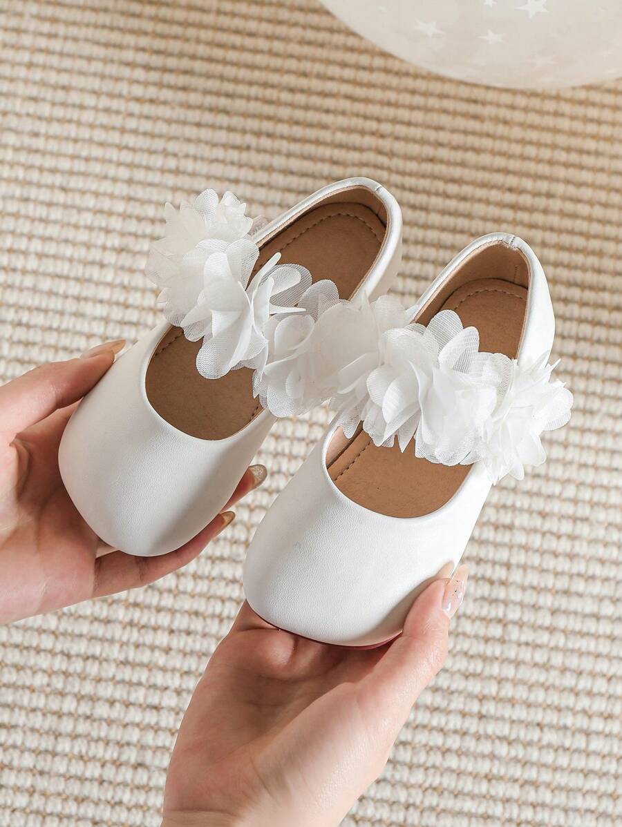 Zapatos planos con puntera cuadrada y estampado floral lindo, adecuados para primavera y verano para niños