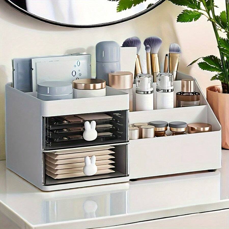 1pc Desktop Opbergdoos, 2 Laden, Opbergdoos met Meerdere Laden, Schattige Konijnenhand Opbergdoos, Opbergdoos voor Kantoor, Geschikt Voor Kantoor, Thuis, School, Slaapzaal, Make-up Opbergdoos, Opbergaccessoires, Verjaardagscadeau, Douchecaddy's